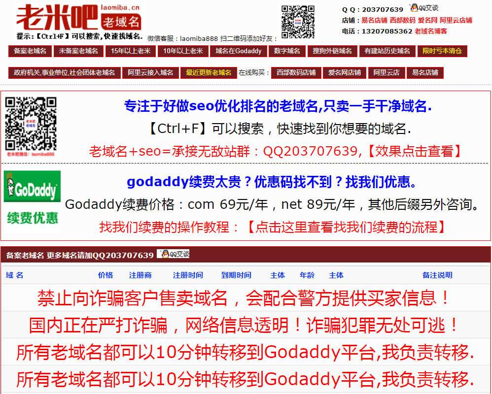 长期出售：Godaddy备案域名,Godaddy老域名,权重域名,外链域名